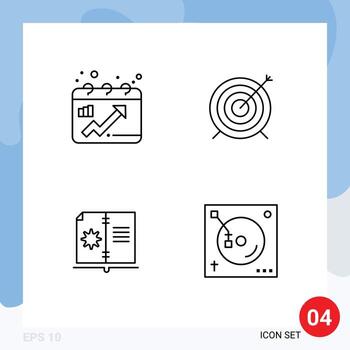 paquete de iconos de vector de stock de 4 signos y símbolos de línea para elementos de diseño de vector editables de instrucción de objetivo de gráfico de guía de calendario