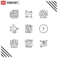 Set of 9 Modern UI Icons Symbols Signs for diet transport astrology plane flight Editable Vector Design Elements