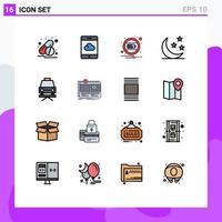 Universal Icon Symbols Group of 16 Modern Flat Color Filled Lines of crowdfunding lift interface car moon Editable Creative Vector Design Elements