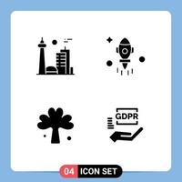 Group of 4 Solid Glyphs Signs and Symbols for building clover famous city rocket ireland Editable Vector Design Elements