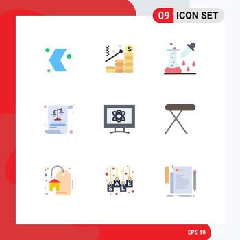 9 Thematic Vector Flat Colors and Editable Symbols of laws equality graph balance pipette dropper Editable Vector Design Elements