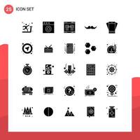 User Interface Pack of 25 Basic Solid Glyphs of device male link movember moustache Editable Vector Design Elements