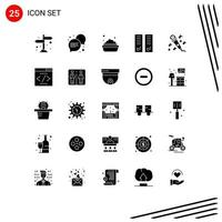 Modern Set of 25 Solid Glyphs Pictograph of music audio cleaning sport room lockers room Editable Vector Design Elements