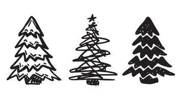 Christmas tree set, Merry Christmas and a Happy New Year. Hand drawn illustrations. vector