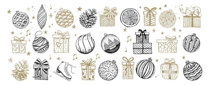 Christmas and New Year set. Hand drawn illustration.