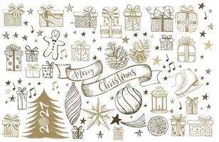 Christmas and New Year set. Hand drawn illustration. vector