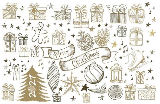 Christmas and New Year set. Hand drawn illustration.