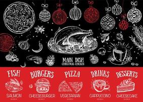 Christmas restaurant menu. Sketch illustration. Vector. vector