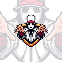 White Mask Magician with White Hat Vector Mascot