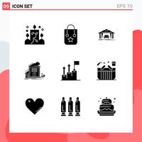 Universal Icon Symbols Group of 9 Modern Solid Glyphs of achievement building garage apartment home Editable Vector Design Elements