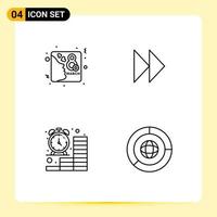 Line Pack of 4 Universal Symbols of card clock invite media finance Editable Vector Design Elements