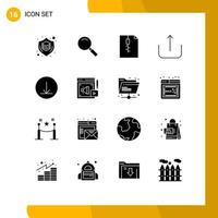 16 User Interface Solid Glyph Pack of modern Signs and Symbols of web circle search upload multimedia Editable Vector Design Elements