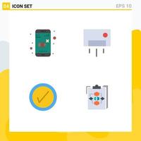 Set of 4 Modern UI Icons Symbols Signs for off tick control home user Editable Vector Design Elements