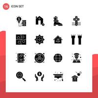 Pack of 16 Modern Solid Glyphs Signs and Symbols for Web Print Media such as puzzle part estate church american Editable Vector Design Elements