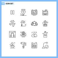 Stock Vector Icon Pack of 16 Line Signs and Symbols for fire twitter cloudy facebook game Editable Vector Design Elements