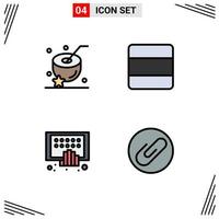 Set of 4 Modern UI Icons Symbols Signs for coconut digital drink stack phone Editable Vector Design Elements