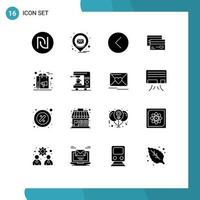 Mobile Interface Solid Glyph Set of 16 Pictograms of credit card back banking player Editable Vector Design Elements