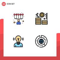 Set of 4 Modern UI Icons Symbols Signs for personal user business startup light Editable Vector Design Elements