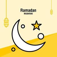 plantilla de saludo ramadan kareem media luna islámica y linterna árabe ilustración vectorial