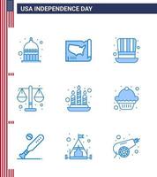9 Creative USA Icons Modern Independence Signs and 4th July Symbols of fire scale day law court Editable USA Day Vector Design Elements