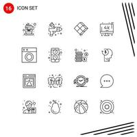 Modern Set of 16 Outlines and symbols such as collection tv decoration screen islam Editable Vector Design Elements