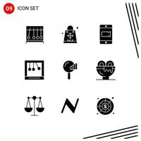 Modern Set of 9 Solid Glyphs Pictograph of service find shopping newton calm Editable Vector Design Elements