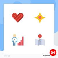 conjunto de 4 paquetes de iconos planos comerciales para elementos de diseño vectorial editables de mapa de análisis de brújula de gráfico de corazón vector