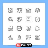 Universal Icon Symbols Group of 16 Modern Outlines of carnival mask process electricity creative cake Editable Vector Design Elements