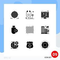 Group of 9 Modern Solid Glyphs Set for removed devices health computers job application Editable Vector Design Elements