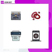 4 Creative Icons Modern Signs and Symbols of hotel printer location wedding ring printing Editable Vector Design Elements