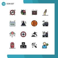 16 User Interface Flat Color Filled Line Pack of modern Signs and Symbols of clock share bag hand portfolio Editable Creative Vector Design Elements