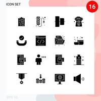 Universal Icon Symbols Group of 16 Modern Solid Glyphs of checked in align hat coin Editable Vector Design Elements