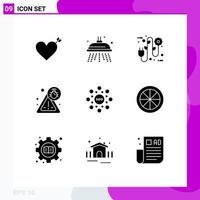 Group of 9 Solid Glyphs Signs and Symbols for food seo electrical plug circle virus Editable Vector Design Elements