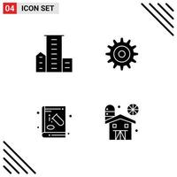 4 Universal Solid Glyph Signs Symbols of district chemical housing setting education Editable Vector Design Elements