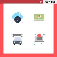 Editable Vector Line Pack of 4 Simple Flat Icons of safe car cloud bundle service Editable Vector Design Elements