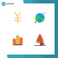 Group of 4 Flat Icons Signs and Symbols for currency estate eclipse building property Editable Vector Design Elements