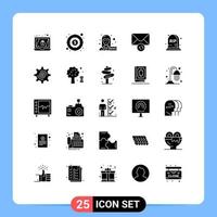 Mobile Interface Solid Glyph Set of 25 Pictograms of investment tombstone journalist rip sync Editable Vector Design Elements