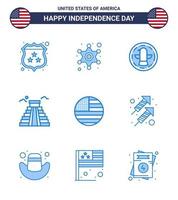 9 signos azules de estados unidos celebración del día de la independencia símbolos de bandera estados unidos edificio americano editable elementos de diseño vectorial del día de estados unidos vector