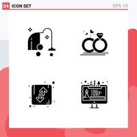 Universal Icon Symbols Group of 4 Modern Solid Glyphs of cleaning direction vacuum wedding orientation Editable Vector Design Elements