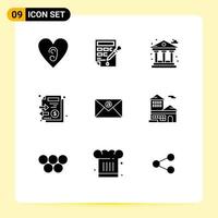 Modern Set of 9 Solid Glyphs Pictograph of mail email life money files Editable Vector Design Elements