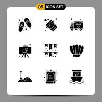 Mobile Interface Solid Glyph Set of 9 Pictograms of party decoration gas celebrate education Editable Vector Design Elements