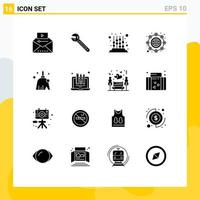 Pictogram Set of 16 Simple Solid Glyphs of globe international spanner global learning Editable Vector Design Elements