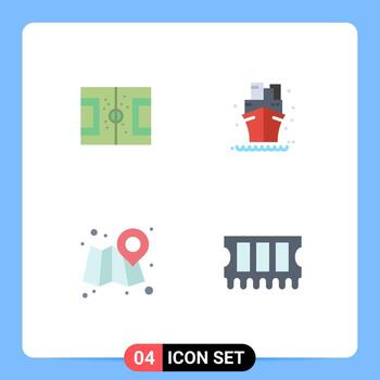 Mobile Interface Flat Icon Set of 4 Pictograms of field web pitch sea map Editable Vector Design Elements