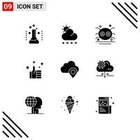 Pack of 9 creative Solid Glyphs of cloud hand weather favorites spider Editable Vector Design Elements