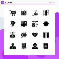 16 User Interface Solid Glyph Pack of modern Signs and Symbols of opportunity career support business opportunity review Editable Vector Design Elements