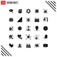 Pictogram Set of 25 Simple Solid Glyphs of bell pertinent setting idea marketing Editable Vector Design Elements