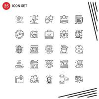 User Interface Pack of 25 Basic Lines of file business canada watch monitor Editable Vector Design Elements