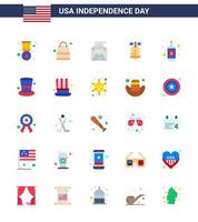 4th July USA Happy Independence Day Icon Symbols Group of 25 Modern Flats of alcohol american email ring mail Editable USA Day Vector Design Elements