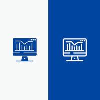 Computer Static Graph Monitor Line and Glyph Solid icon Blue banner vector