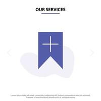 Our Services Tag Plus Interface User Solid Glyph Icon Web card Template vector